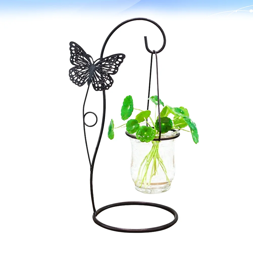 

1Pcs Butterfly Hydroponic Glass Vase Iron Hanging Flower Arrangement Container Home Office Garden Decoration Iron Art Water