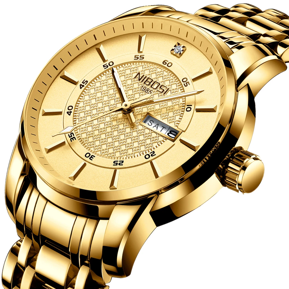 

NIBOSI Роскошные кварцевые мужские наручные часы Спортивные мужские часы Водонепроницаемые светящиеся часы с датой недели Мужские часы из нержавеющей стали Мужской Reloj + коробка