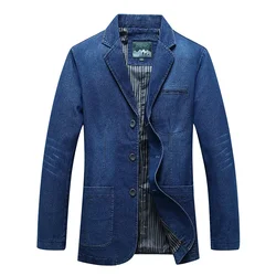 HOO 2024 Men's New Clothes Denim blazer Casual Loose Youth Three Button Denim   blazer