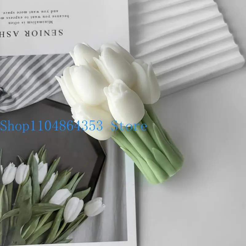 652f Silicona Vela Molde Molde Tulipan Bouquets Forma Estatua flores Moldes arcilla silicona para vela manos