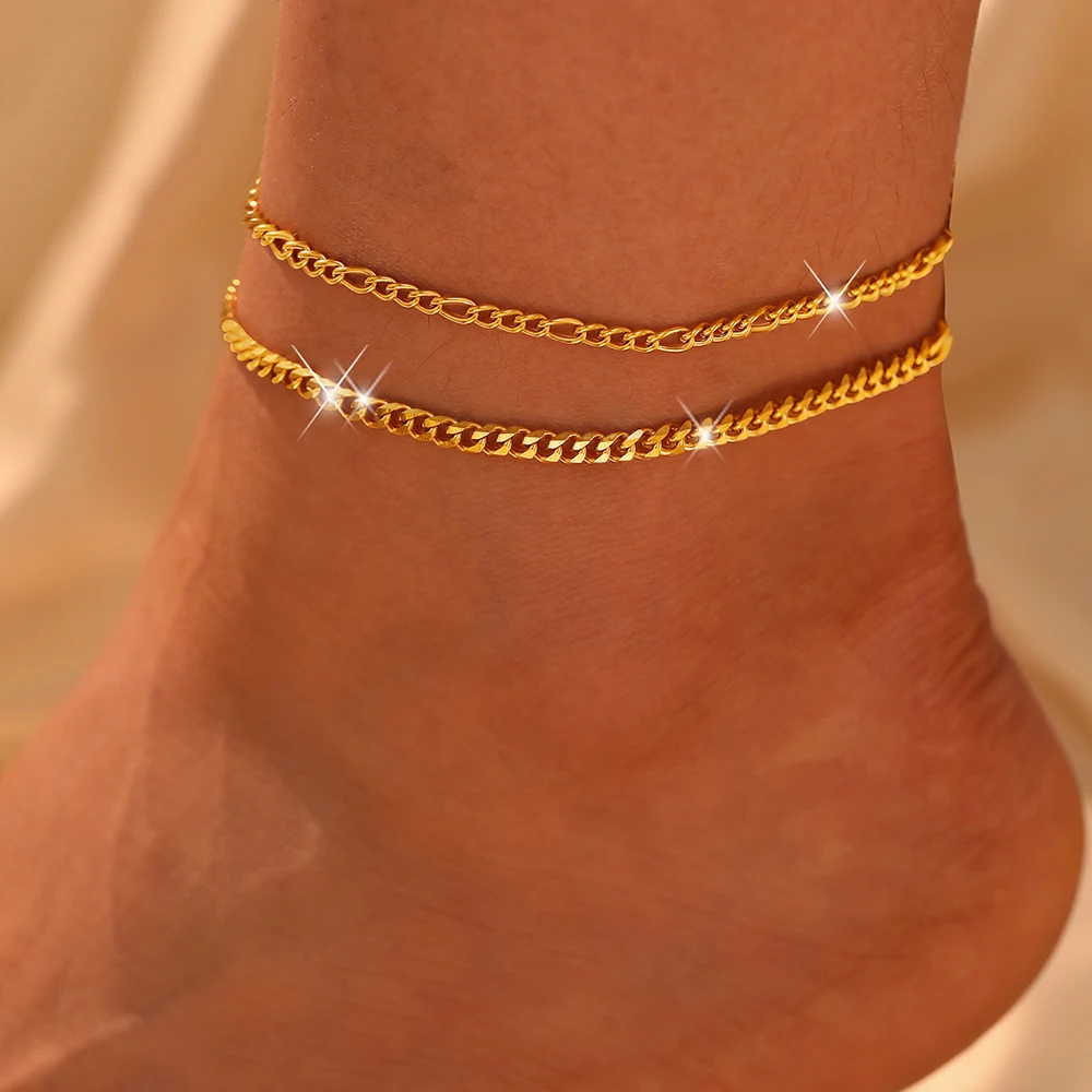 Stainless Steel Anklet New Trend Fashion Classic Chain Design Two Piece Anklets For Women Jewelry Party Gift Recommendation New