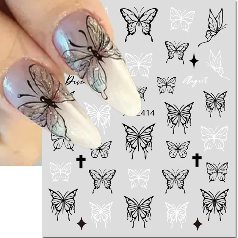 3D Nail Art Kleber Schieber Aufkleber schwarz weiß hohl Schmetterlinge Nagel Aufkleber für Dekorationen Maniküre Tipps Schönheit