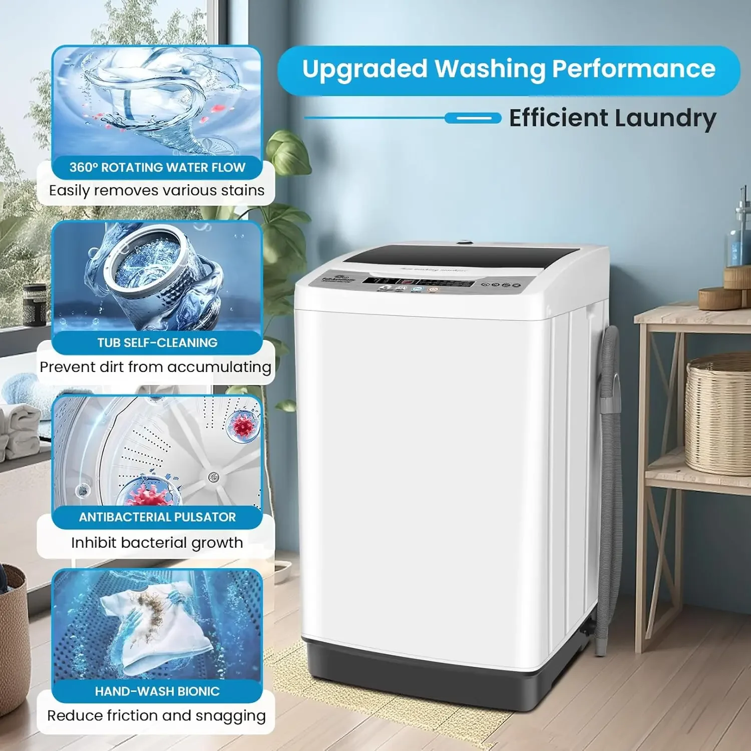 2.4 Cu.Ft Portable Washing Machine, 17.8lbs Portable Washer Dryer Combo with Drain Pump, Full Automatic Portable Washer