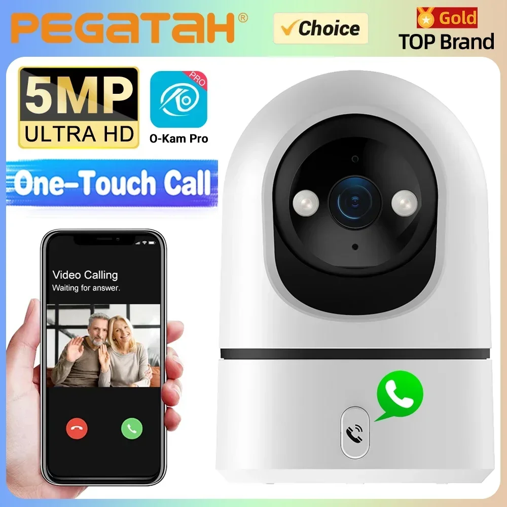 PEGATAH 5MP One-touch Call Indoor Baby Monitor WiFi PTZ Camera Auto Tracking Color Night Vision IP CCTV Surveillance Camera