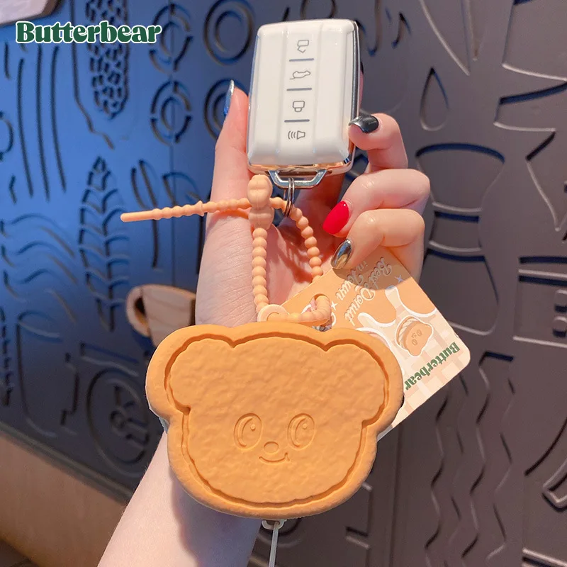 Cute Butter Bear Cookie Silicone Coin Purse Keychain Women\'s Gift Delicate Earphone Bag Storage Bag Pink Bear Animal Key Chain