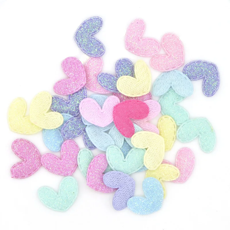 60Pcs Kawaii Glitter Little Heart Patches 2CM Padded Appliques for Clothes Sewing Supplies DIY Craft Decoration