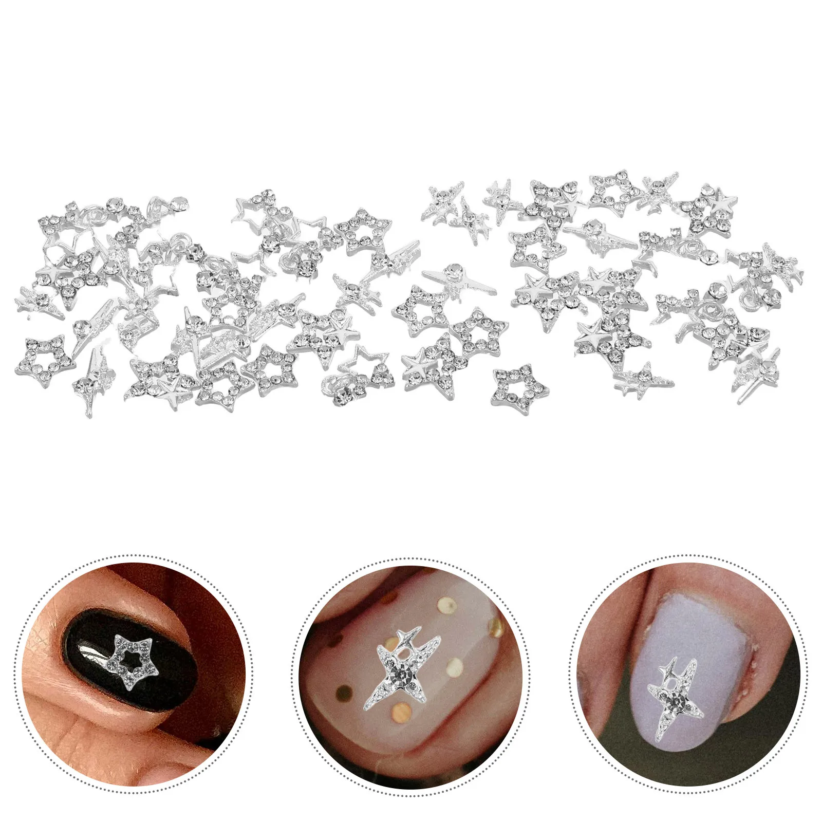 

50 шт. 3D звезда подвески для ногтей сплав полые пентаграммы стразы сверкающие украшения для дизайна ногтей для акрилового геля маникюр фестиваль