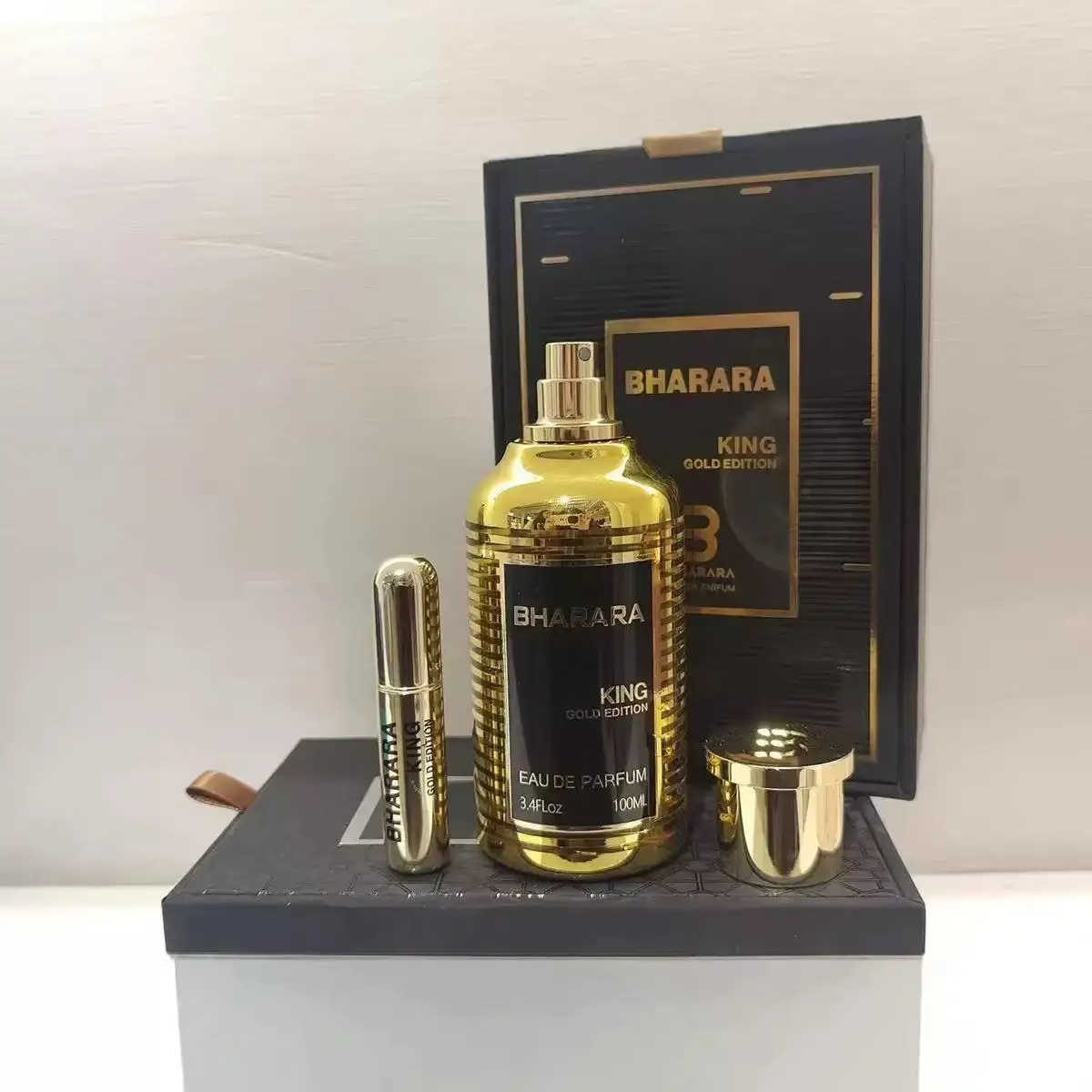 

Bharara King Gold Edition Eau De Parfum 3.4oz/100ml Woody Spicy Men's Fragrance with Travel Spray