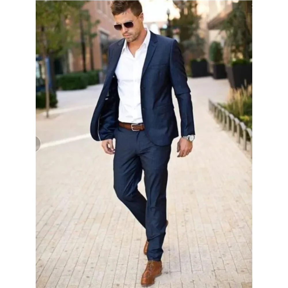 

Navy Blue Men Suit Fashion Groom Suit Wedding Suits For Men Slim Fit Groom Tuxedos For Best Man(Jacket+Pants)