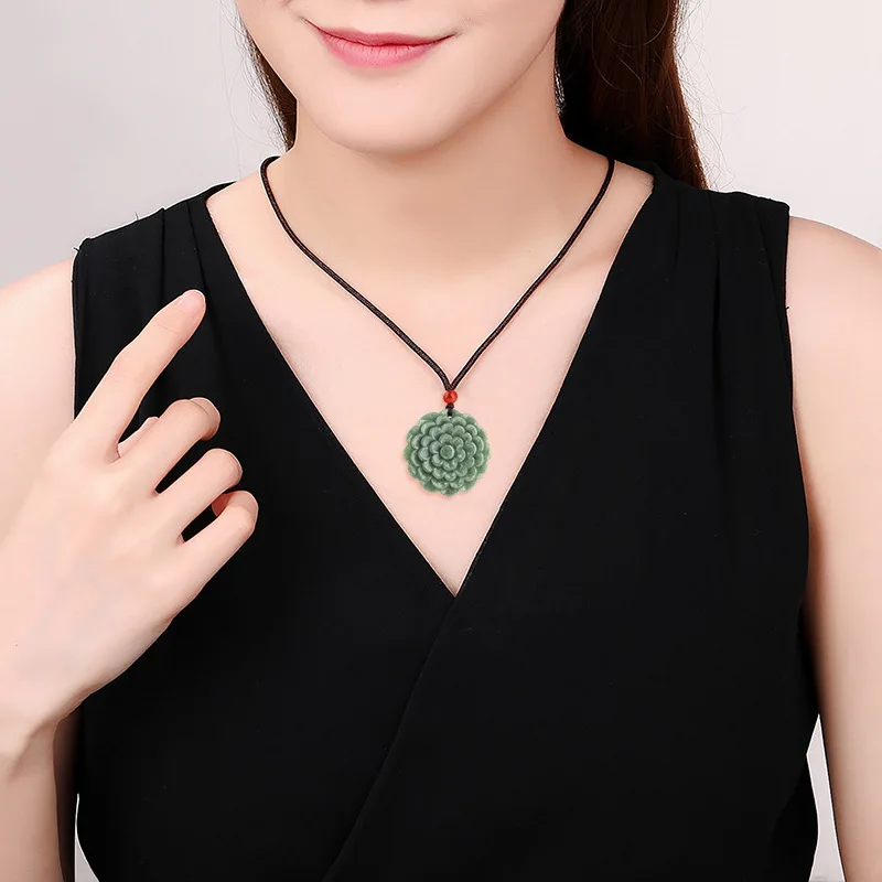 

Natural Myanmar Jade Bean Green Peony Pendant Fine Women's Necklace Accessories Personalized Fashion Gift Free Certificate