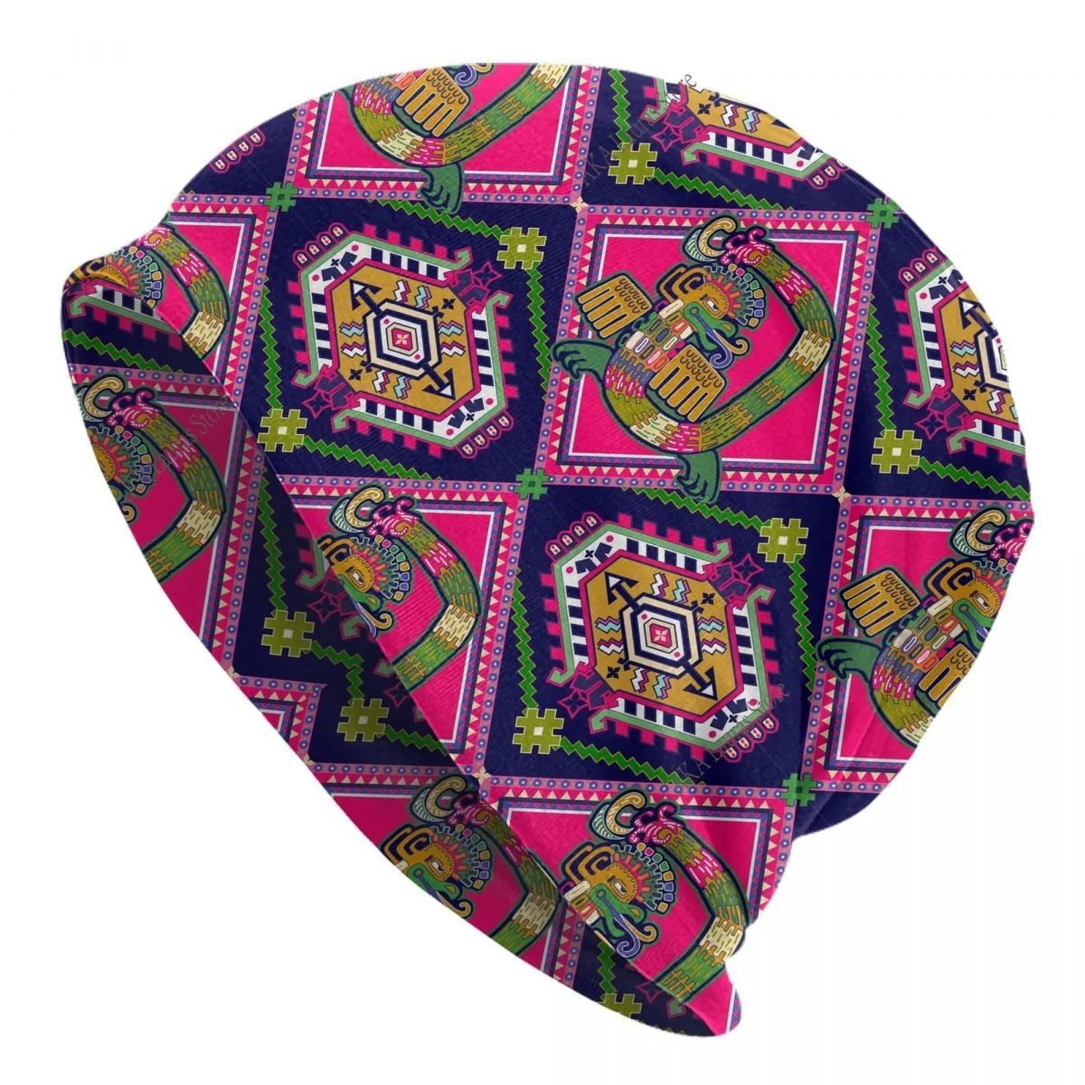 Aztec Ethnic Autumn Female Warm Beanies Double Used Outdoor Bonnet Hats