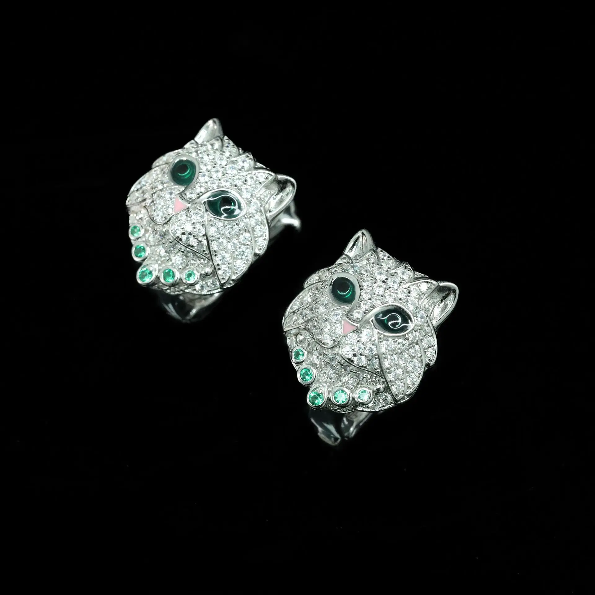 Heavy Craft Emerald Green High Carbon stone Panther Cat Earrings for Unisex Birthday Gift Fine Jewelry Women Or Men