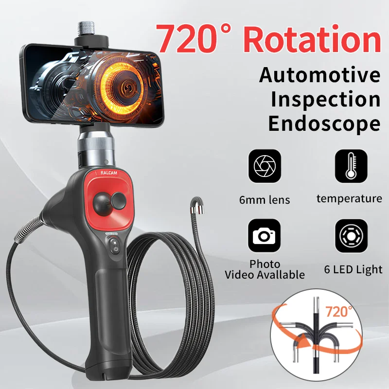 

720 ° Вращающийся эндоскоп с предупреждением о высокой температуре, водонепроницаемая и маслостойкая инспекционная камера