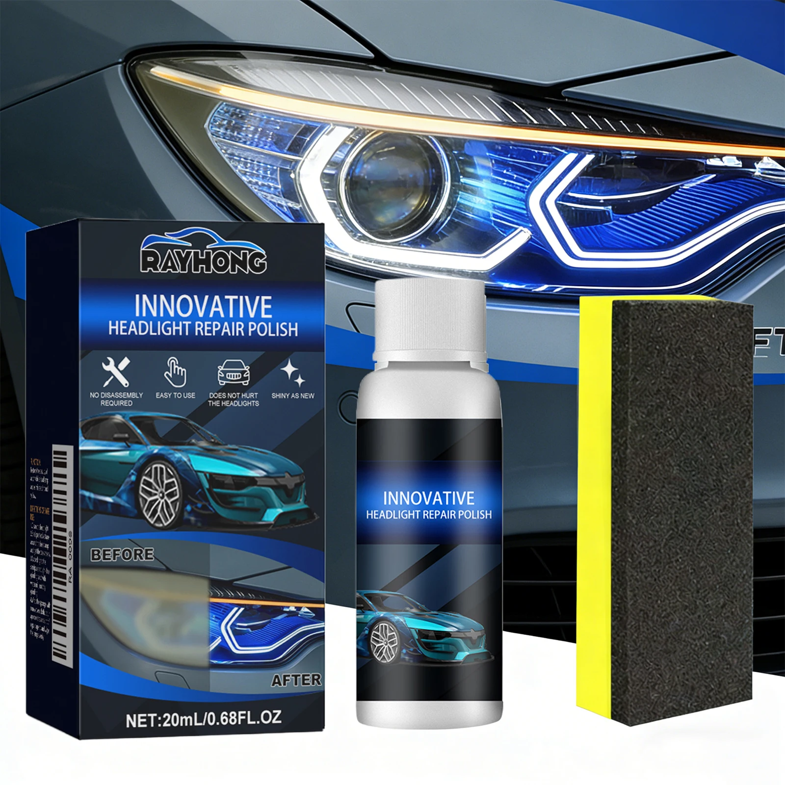 Car Headlight Polishing Liquid Car Headlamp Restoration Cleaning Agent Improves Nighttime Driving Safety Restore Clarity & Shine