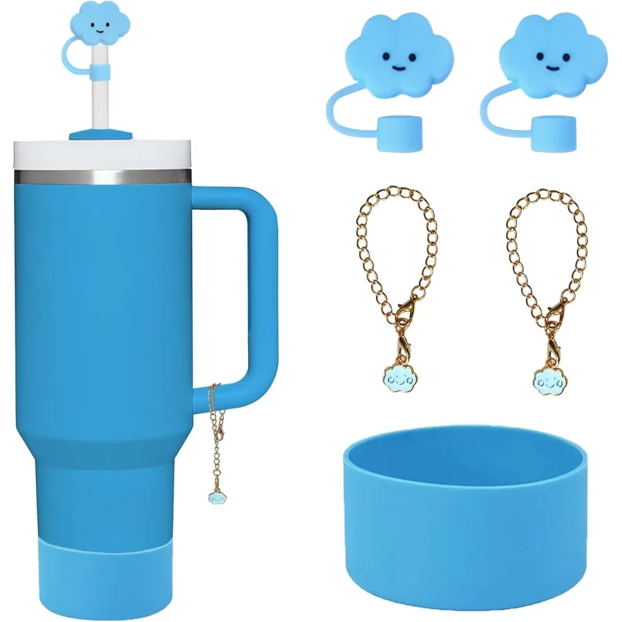 

5 шт. аксессуары для чашек, включая силиконовые чехлы для бутылки с водой для стакана на 30, 40 унций с ручкой, соломенные топперы 0,4 дюйма, 10 мм, милые