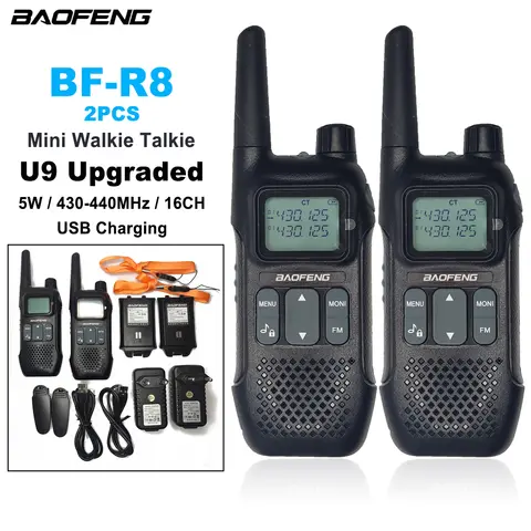 BF-R8 BAOFENG 미니 워키토키 U9 업그레이드 휴대용 양방향 라디오, USB 충전 커뮤니케이터 리시버, 5W 430-440MHz, 1500mAh