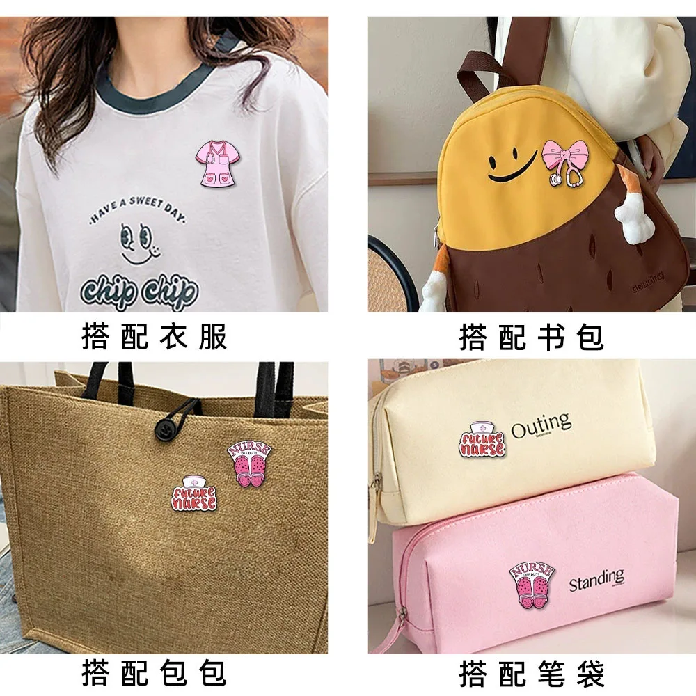 Pink Bowknot Medical Tools Stethoscope Enamel Pins Surgical Gloves Capsule Band Aid Brooches Clothes Lapel Badges Jewelry Gift