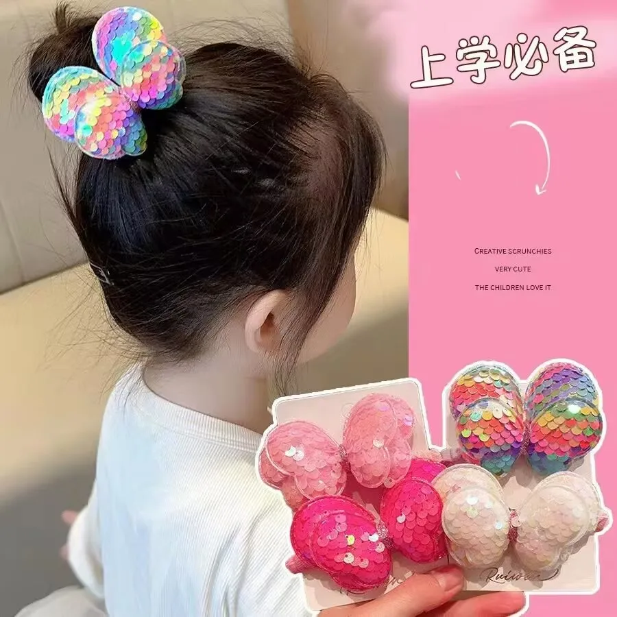 3PCS Pailletten Haar Seil Kinder Scrunchies Große Schmetterling Krawatte Hohe Pferdeschwanz Geflecht Mädchen Gummiband Headwear Haar Zubehör – Detail 11