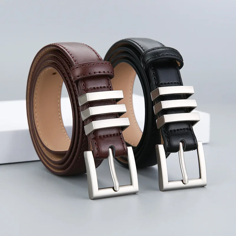 

Women's Retro Silver Buckle Genuine Leather Belt Looks Slimmer with Jeans Waistband Trendy and Versatile Suit Leather Pants Belt