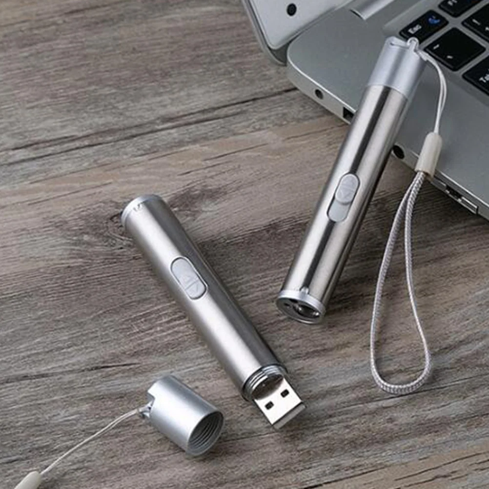USB قابلة للشحن بقيادة مصباح يدوي الفولاذ المقاوم للصدأ الشعلة الصغيرة للتخييم في الهواء الطلق المال ضوء الفضة المحمولة