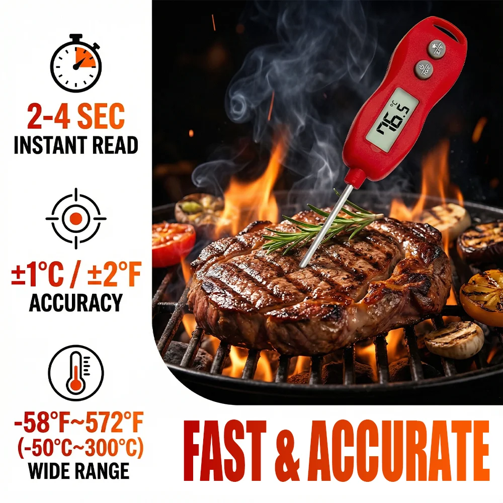 WENMEICE Kitchen Thermometer Digital Backlight Fast Reading Food Thermometer for Meat Cooking Fry Probe BBQ Oven Kitchen Tools