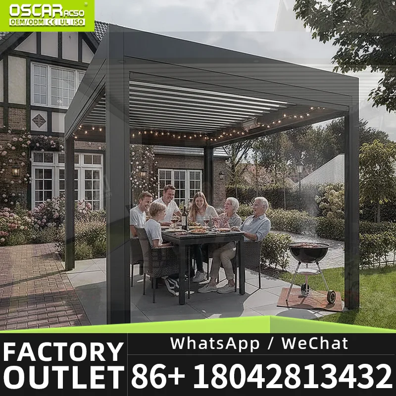 3x3 4x4 Outdoor Modern Aluminum Motorized Louvre Roof Sun Pergola for Restaurants European Style Bioclimatic Use in Gardens Pati