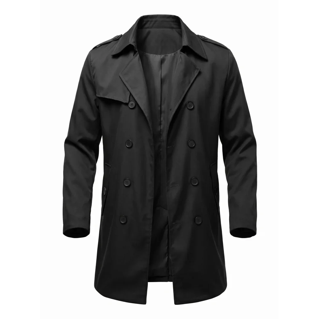 Herbstliche Herren-Windjacke: Dünne, zweireihige Jacke mit Epauletten – Mittellange Outdoor-Reise-Windjacke für Herren – Detail 11