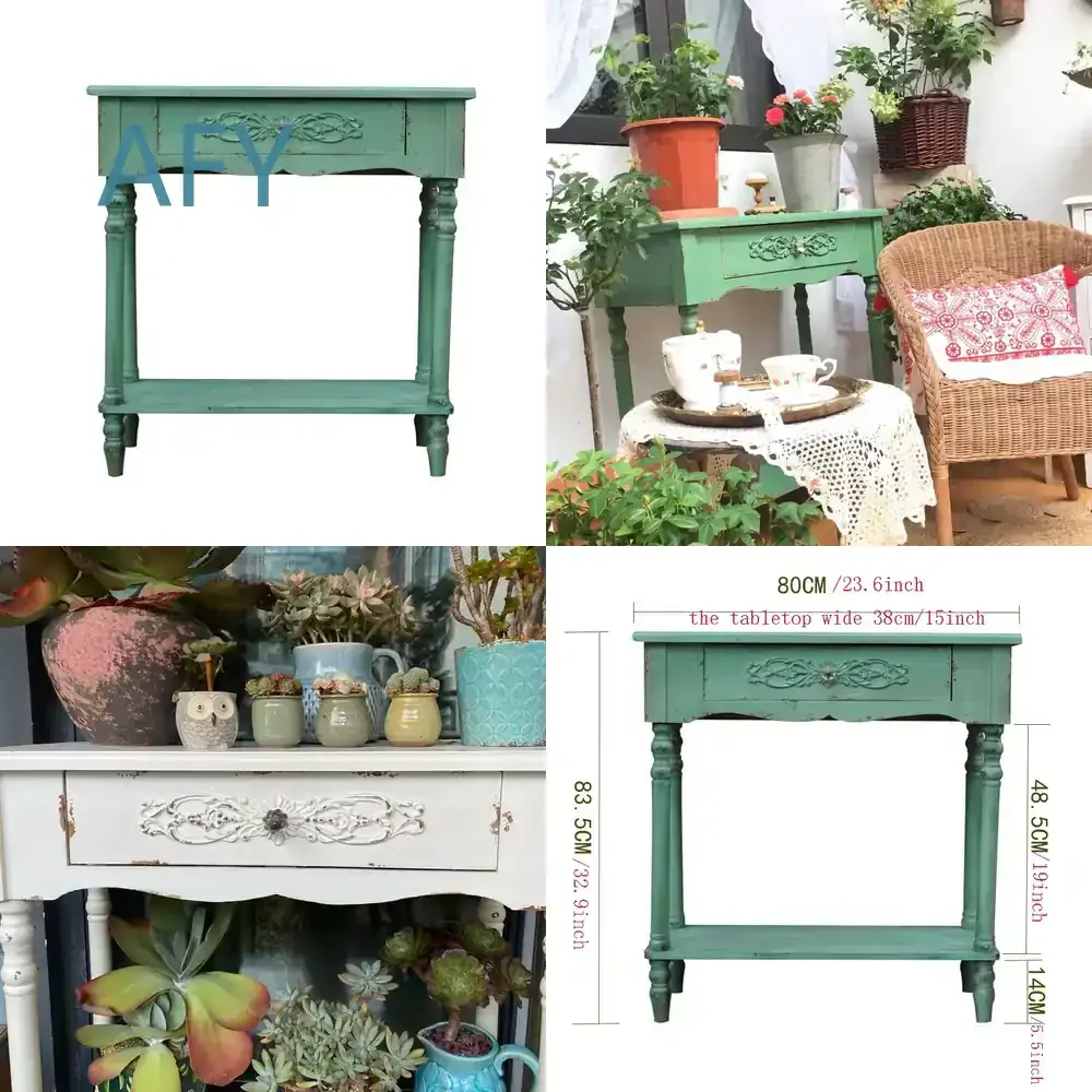 Vintage Style Console Table with Drawer for French Country Farmhouse Decor White Entryway Hall Table 31.5W x 15D x 32.9H