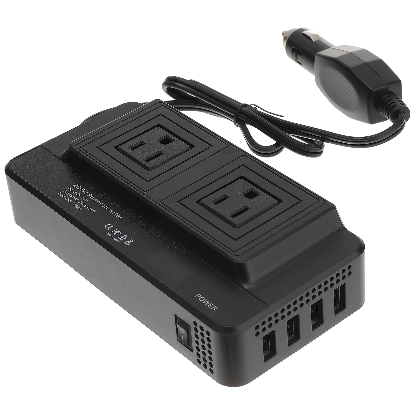 

Car Power Inverter 12V to 110V Cigarette Lighter Converter Aluminum For Phone Laptop Camera Less 200W Vehicle