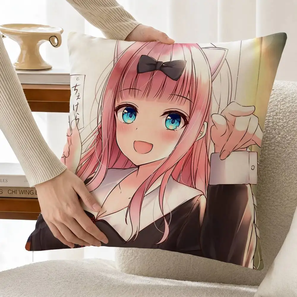 Cute C-Chika F-Fujiwara K-Kaguya-sama Customizable Square Cushion Cover Double Sided Print Pillow Case