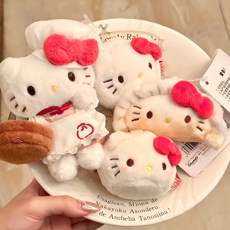 Sanrio desayuno limitado chef Kitty gato llavero de juguete de peluche kawaii Dumpling Hello Kitty muñeca bolsa de felpa colgante decoración regalo