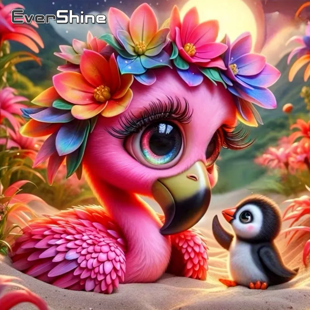 Evershine Animal Diamond Embroidery Flamingo Full Square Drill Painting Penguin Rhinestones Picture 5D Mosaic Floral Unique Gift