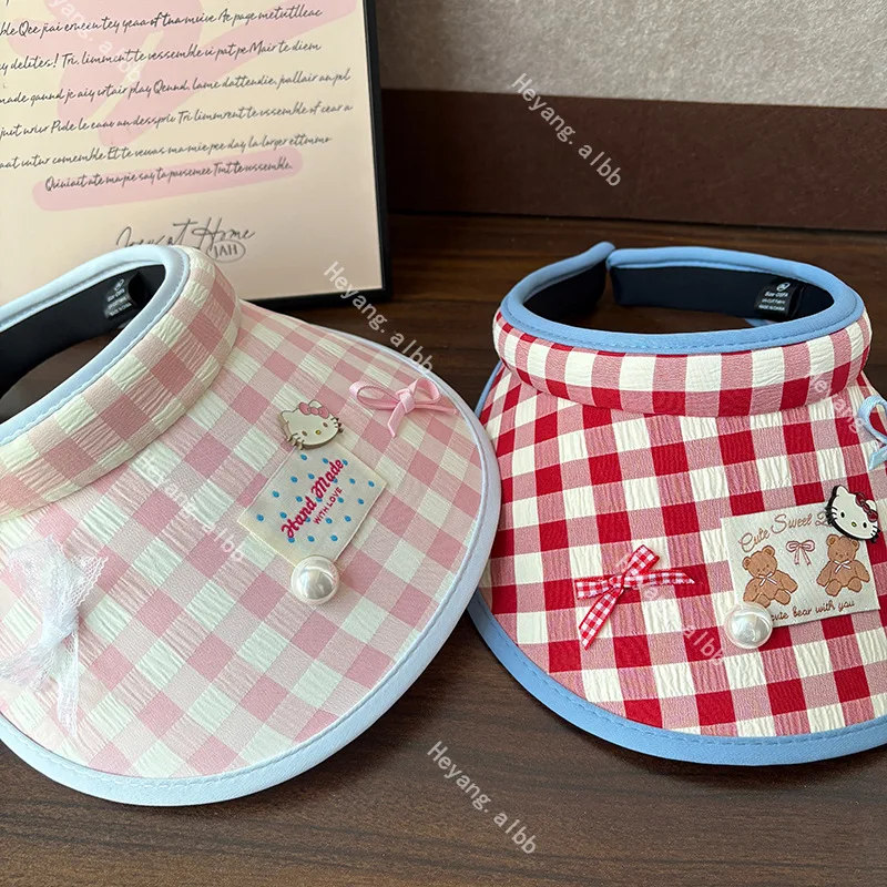 

Hello Kitty's New Empty Top Sun Hat Sanrio Kawaii Outdoor Sunshade Hat Girls' Cartoon Sun Hat Children's Holiday Gift