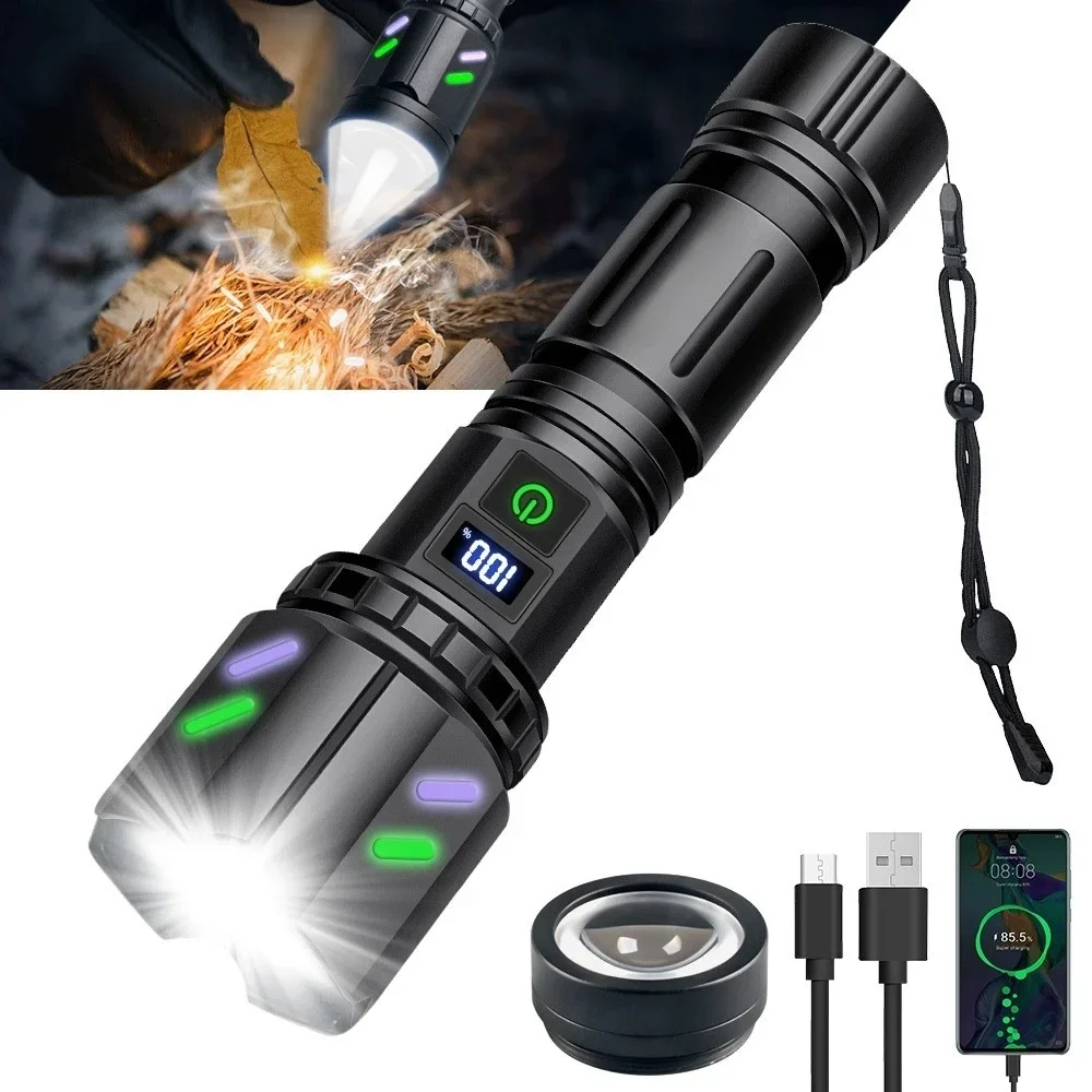 5000LM Tactical Firestarter Led Flashlight Focused Light Source Can Light A Flame Rechargeable Torch Laser Pointer for Outdoor