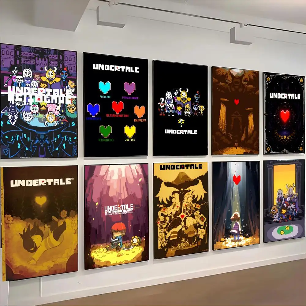 Undertale Game Retro RPG Cartoon Poster Self-adhesive Advanced Aesthetic Printing Paper Wall Art for Living Room Home Decor