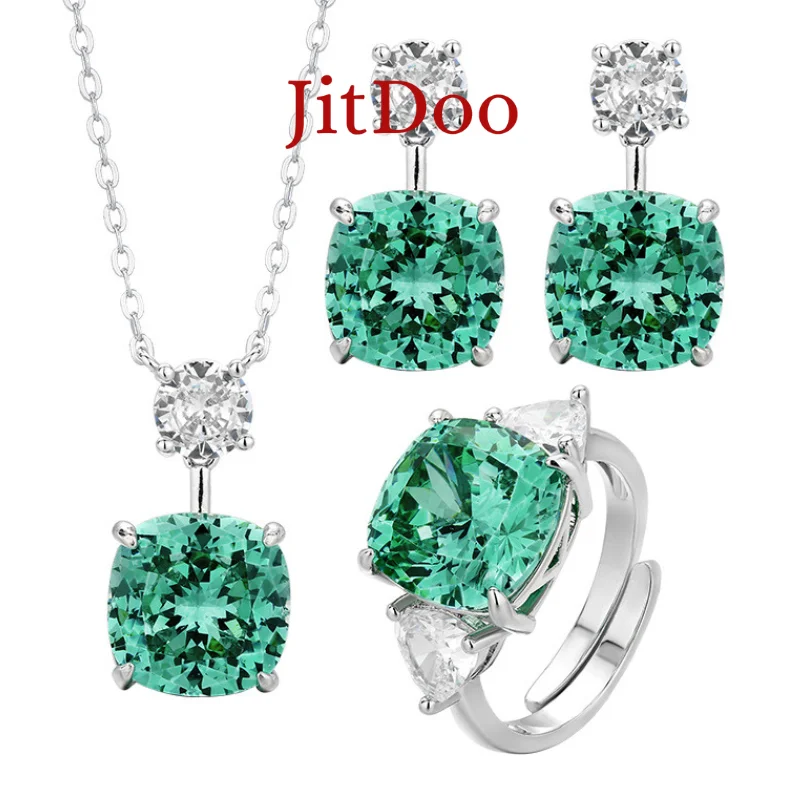 

JitDoo 12*12 мм зеленый турмалин кольцо кулон ожерелье серьги для женщин драгоценный камень коктейльная вечеринка комплекты ювелирных изделий подарок на годовщину