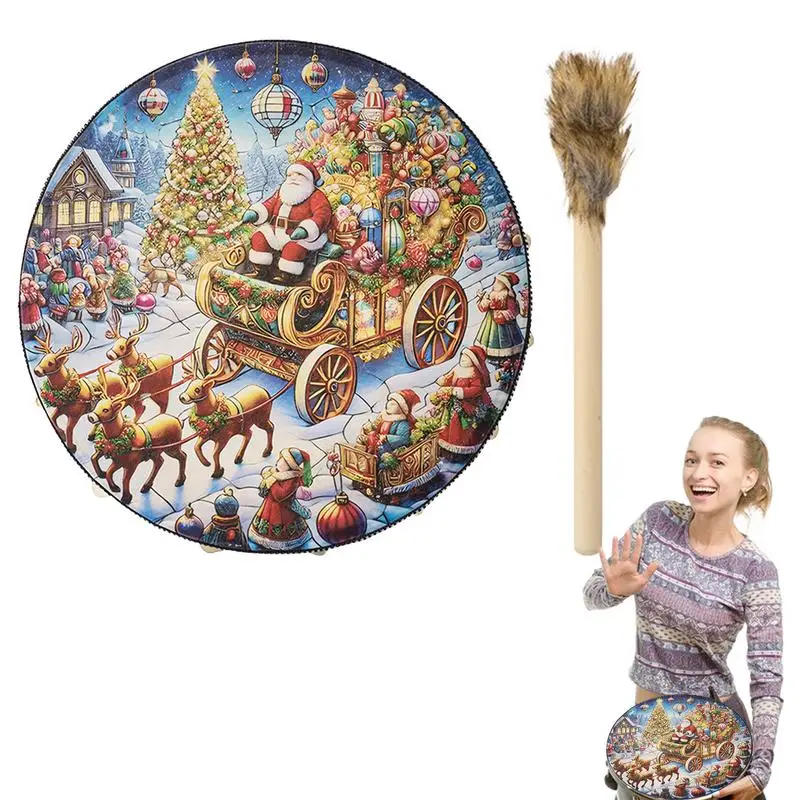 Shaman Drum 10 Inches Christmas Wood Shaman Drums With Drum Stick Home Decorations Spiritual Instrument For Reflection