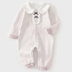 Newborn Christmas Romper 100% Cotton Floral Baby Girl Jumpsuit Spring Autumn Peter Pan Collar Princess 1st Birthday Clothes