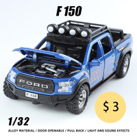 1:32 F150 SVT Raptor Off Road Vehicle Alloy Car Model  Toy Boy Sound Light Diecast Simulation Fast Furious Hot Wheel One Gift