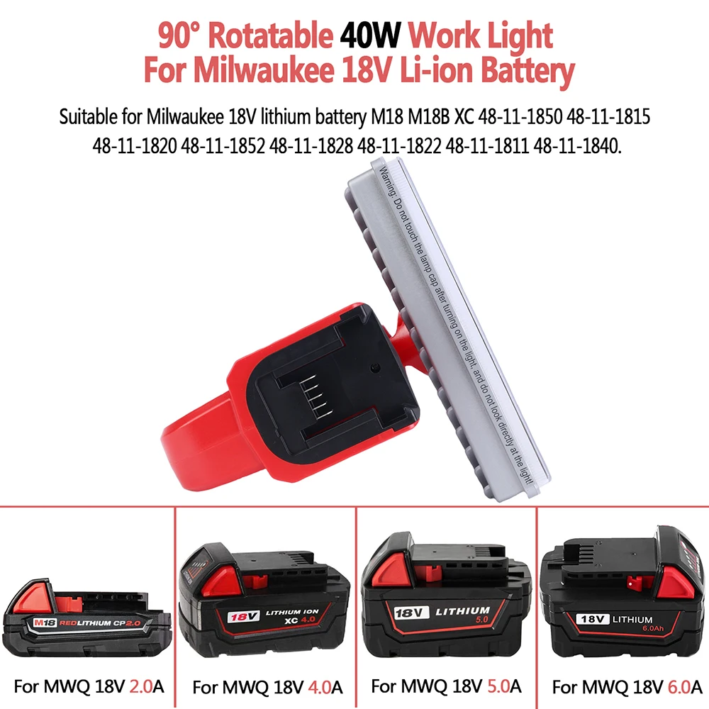 M18 40W 4200LM Rechargeable Work Light Outdoor Flashlight for Milwaukee Suitable for Milwaukee Li-ion Battery 18V 48-11-1828