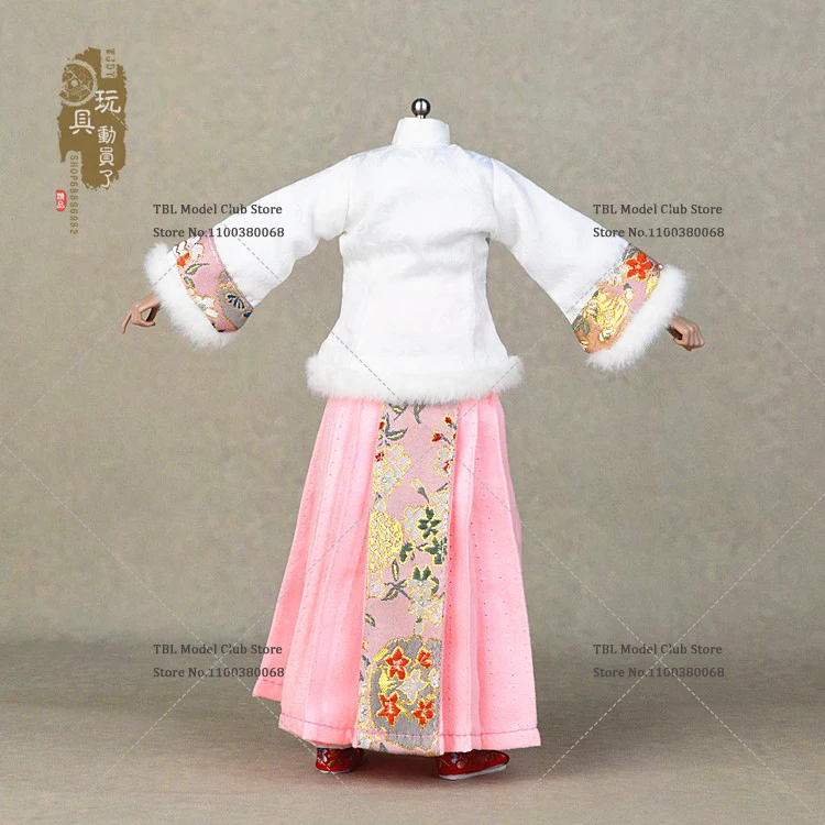 In Stock 1/6 Scale Female Soldier Chinese Tang Costume Printed Hanfu Horse Face Skirt Hooded Cloak For 12inch Action Figure Doll