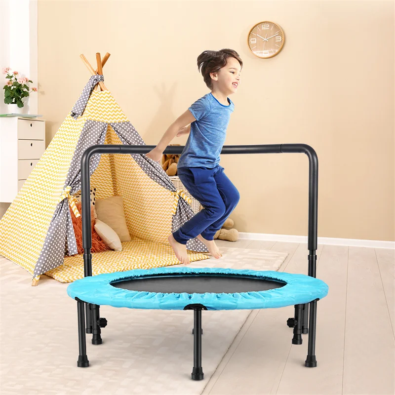 Folding 36 Inch Trampoline With Adjustable Handle Children Elastic Jump Bed With Cover Mini Trampolines