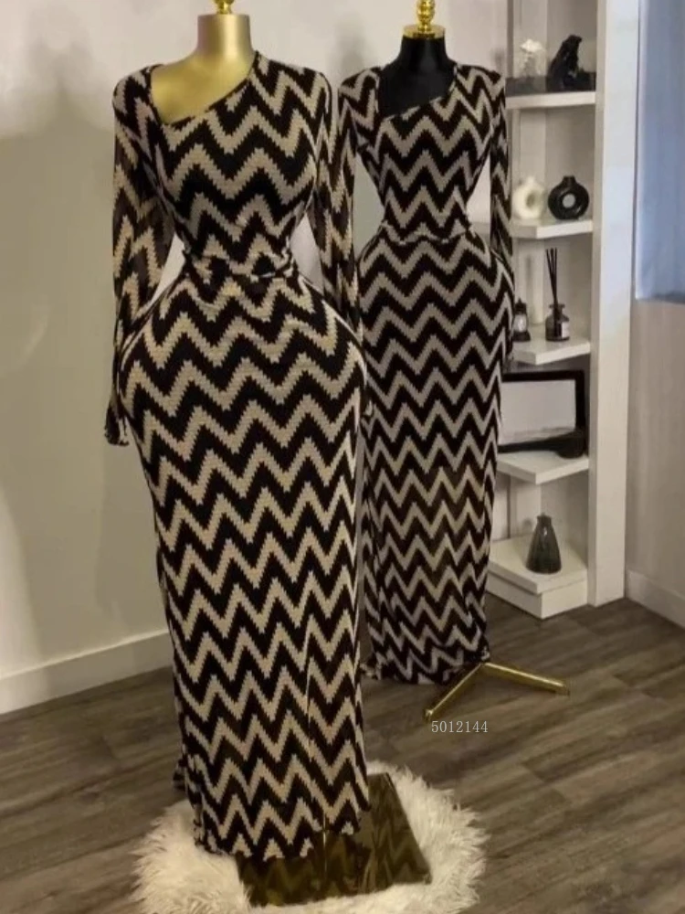 

Новинка 2023 года, осеннее вечернее платье для отпуска, вечеринки, Vestidos, сексуальные платья, женское облегающее длинное платье с поясом в полоску и длинными рукавами