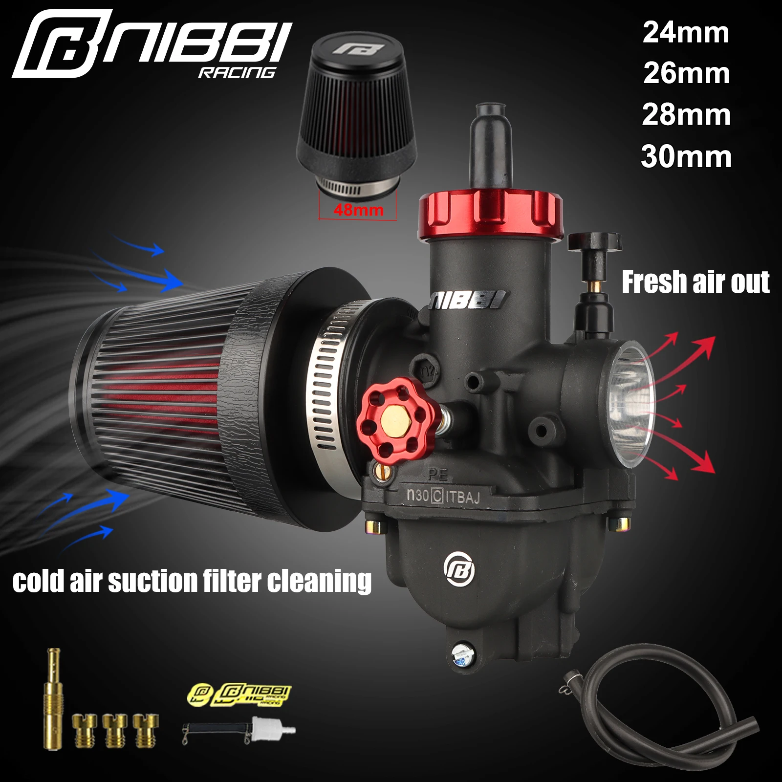 

NIBBI Motorcycle Racing Carburetor CNC Straight head Air Filter Set PE24/26/28/30mm Power Jets Carburetors fit Yamaha HondaMotor