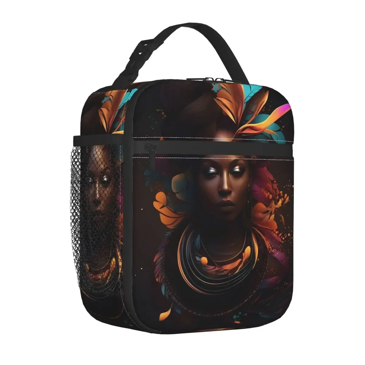 Ladies Print Lunch Bag For Child African Woman Face Art Lunch Box Picnic Portable Thermal Tote Handbags Oxford Custom Cooler Bag