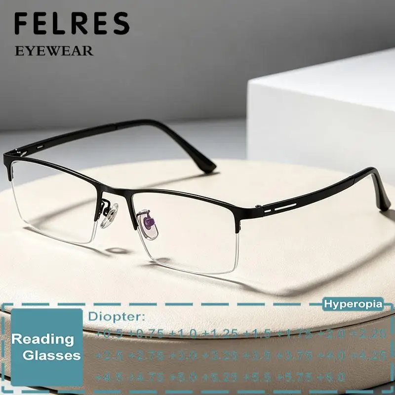Half Half Frame Square Titanium Anti Blue Reading Glasses Men Business Computer Presbyopic Eyewear Single Focus Prescription Readers - Aliexpress Deal