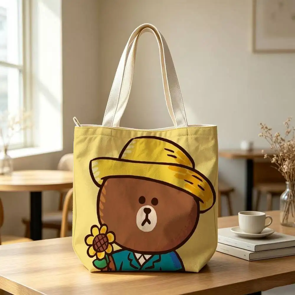 Cartoon L-LINE F-Friends Tote Bag for Women Reusable Shopping Tote Bag Zippered Shoulder Bags Print 3