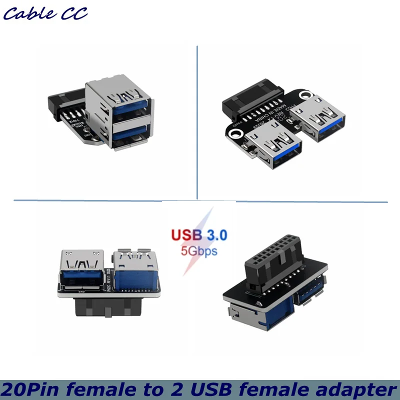 

1pcs USB3.0 19PIN / 20PIN Connector to 2 Ports USB 3.0 Dual Layer Type A Female Adapter for Desktop Computer Accessories