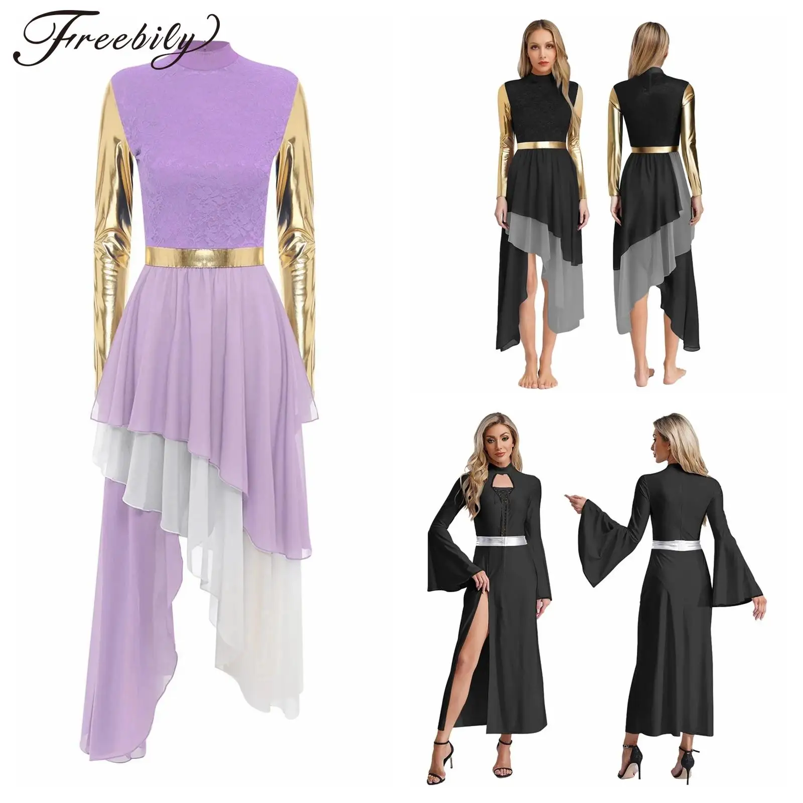 

Women Praise Dress Liturgical Dance Performance Costume Long Sleeve Church Choir Worship Gown Halloween Modern Lyrical Dancewear