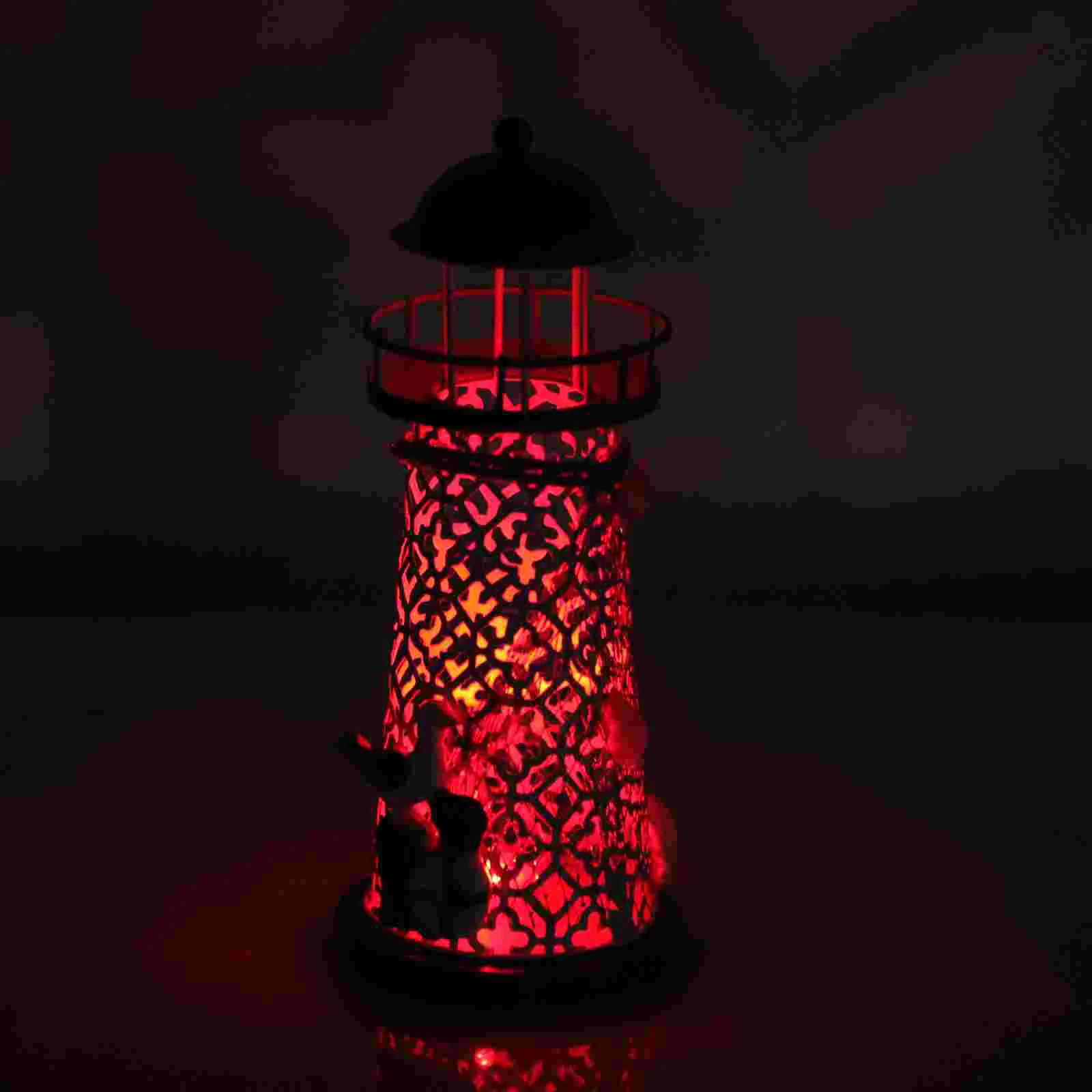 

Decorative Lights Stand Lighthouse Craft Gift Desktop Table Lamps Ornament Wrought Iron Seaside Child